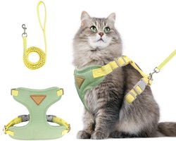 L Maat, Katten Borstband En Leiband Set, Anti-Escape Verstelbare Kattenriem, Geschikt Voor Alle Kattenrassen (Groen)
