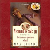 Luisterboek 'Niemand is zoals jij' met Max Lucado's Nerflanders. Een vogel-achtig figuur als luisterboekfiguur.