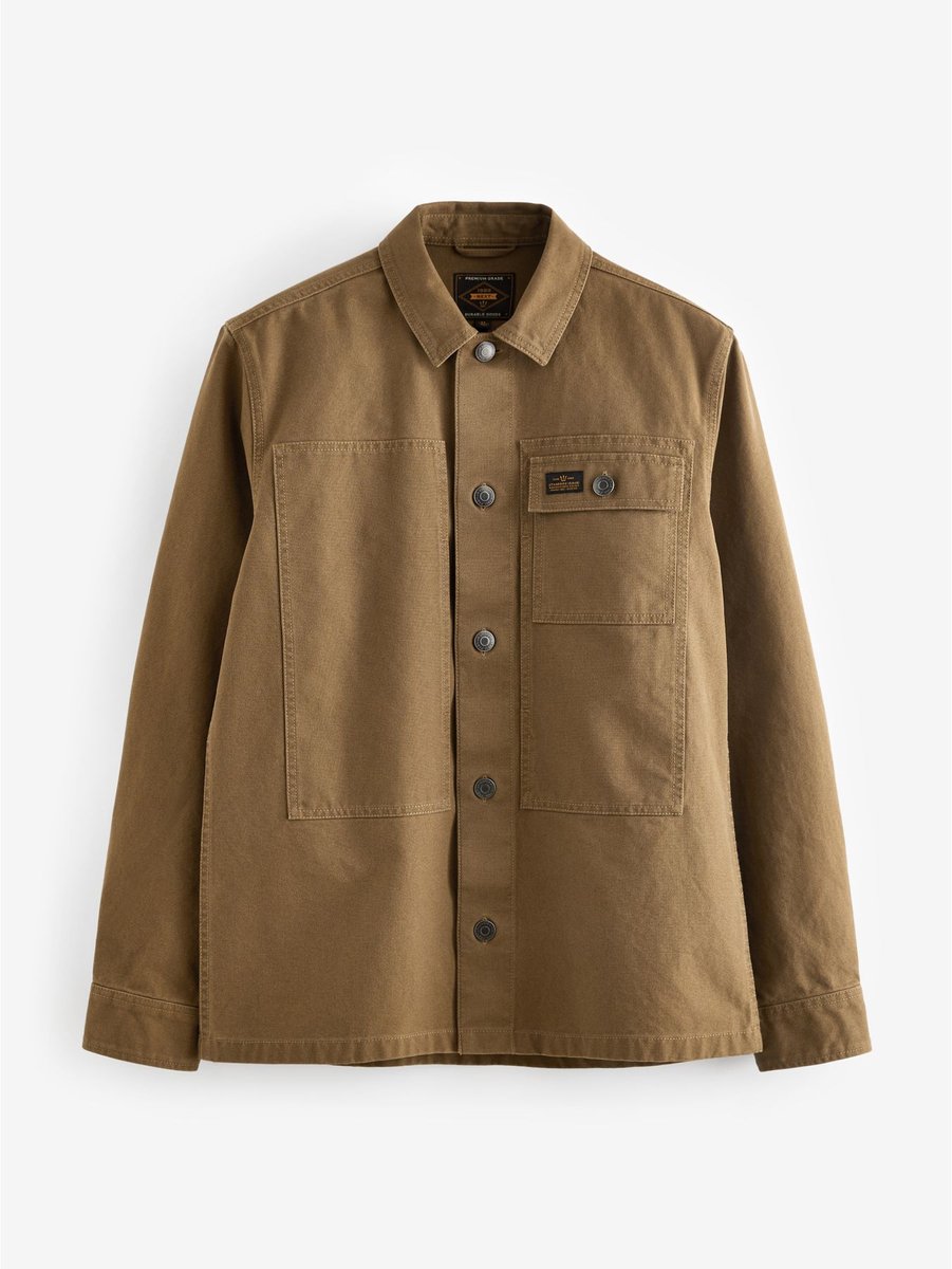 Next - Heren - Canvas shacket/overshirt van 100% katoen - Naturel