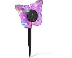 Garden Of Eden Solar Tuinlamp Vlinder Paars - LED Buitenlamp - Kleurveranderend & Warm Wit - Steeklamp - IP44 Waterbestendig - Tuin & Terras Decoratie - 1 Stuks [11749A]