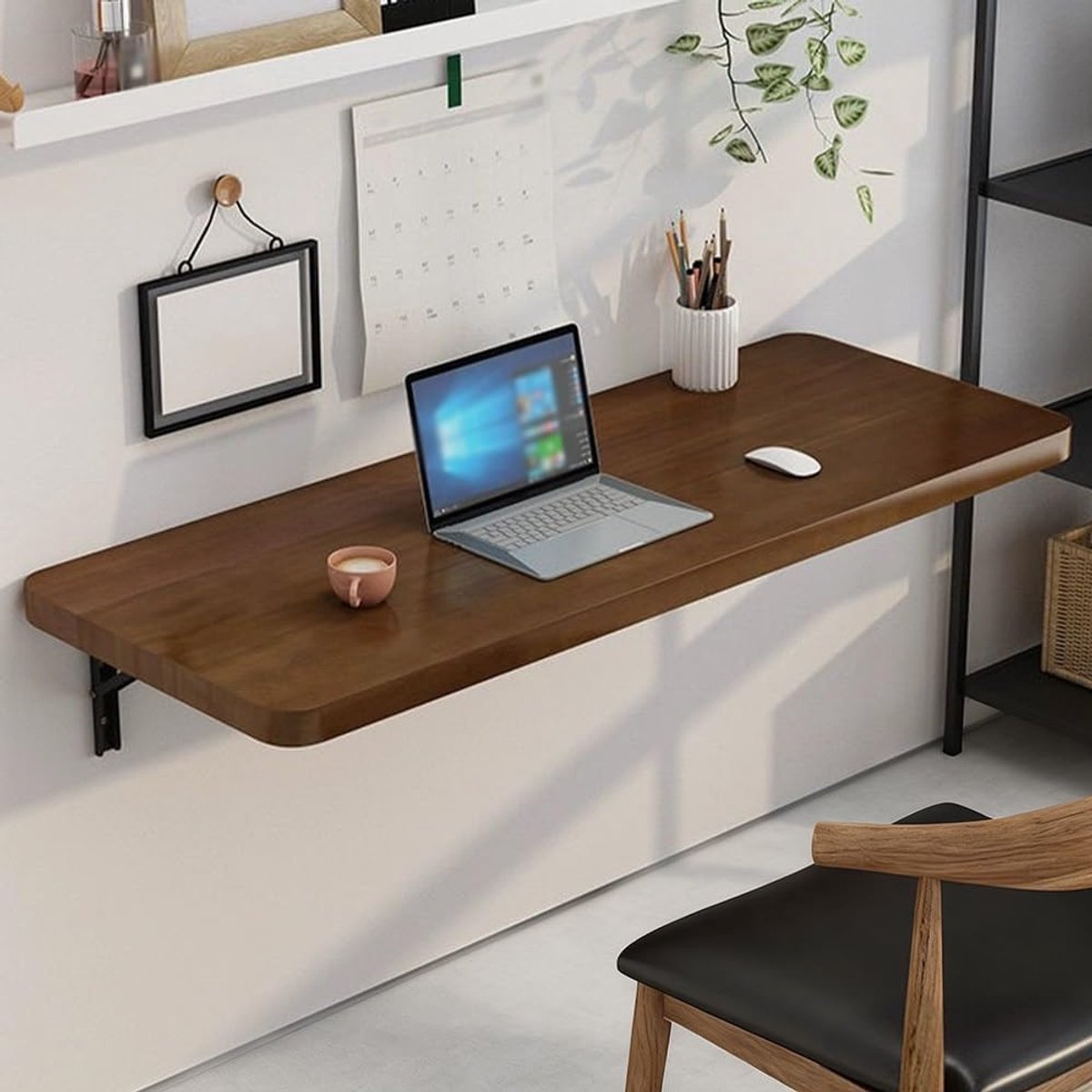 Klaptafel Wandmontage - Inklapbaar Bureau - Ruimtebesparend Werken - 90 Graden Vouwstructuur - 80x40cm - Bruin