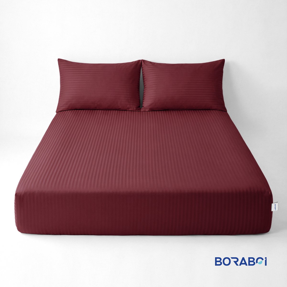 Boraboi® Luxe 3-delige Hoes Laken Set Katoen ,Satijnlook,Gestreept ,Bordeaux 180 x 200 cm