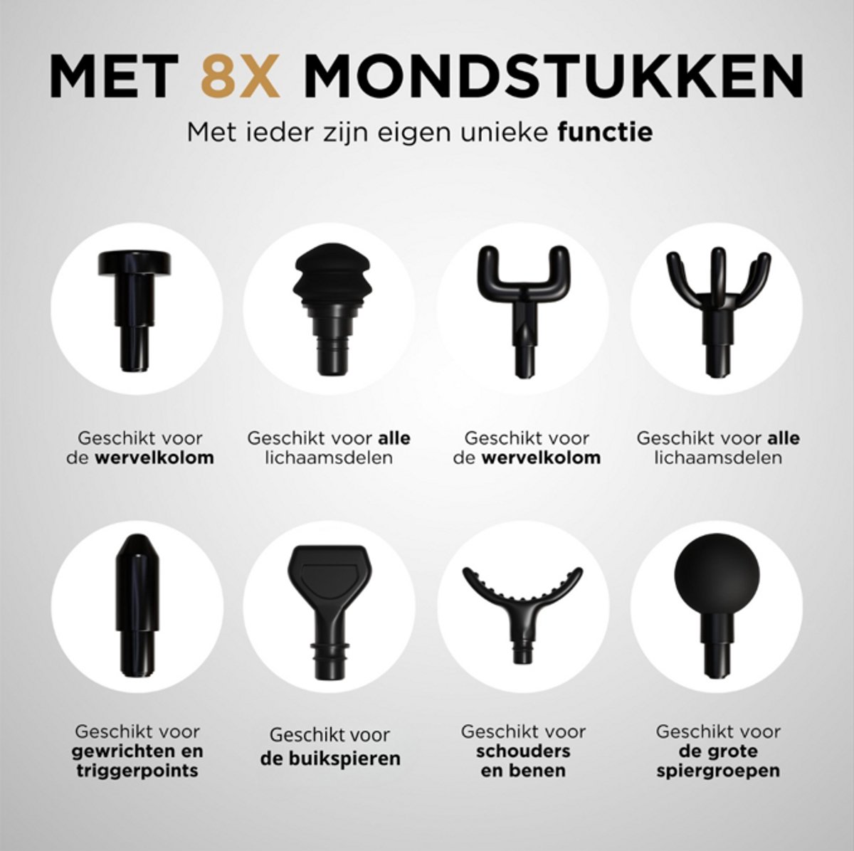 MusclePro Prime 12V massage gun: 99 standen, 8 mondstukken, koffer thumbnail 3