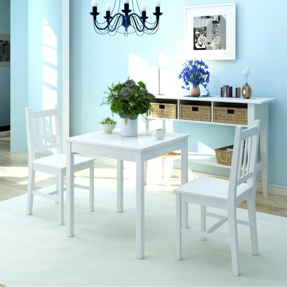 Eettafelset 3-delig - Tafelgroep eetkamer - Gezellig tafelen - Duurzaam grenenhout - 70 x 70 cm - Wit