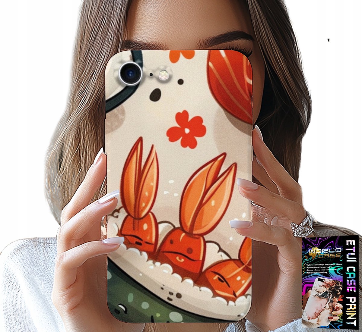 HOESJE VOOR IPHONE SE / SE2 - LEUK HOESJE MET LACHENDE SUSHI
