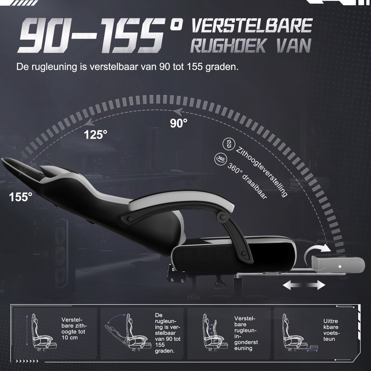 Fukstern Gaming Stoel Ergonomisch met Verstelbare Rugleuning - afbeelding 2