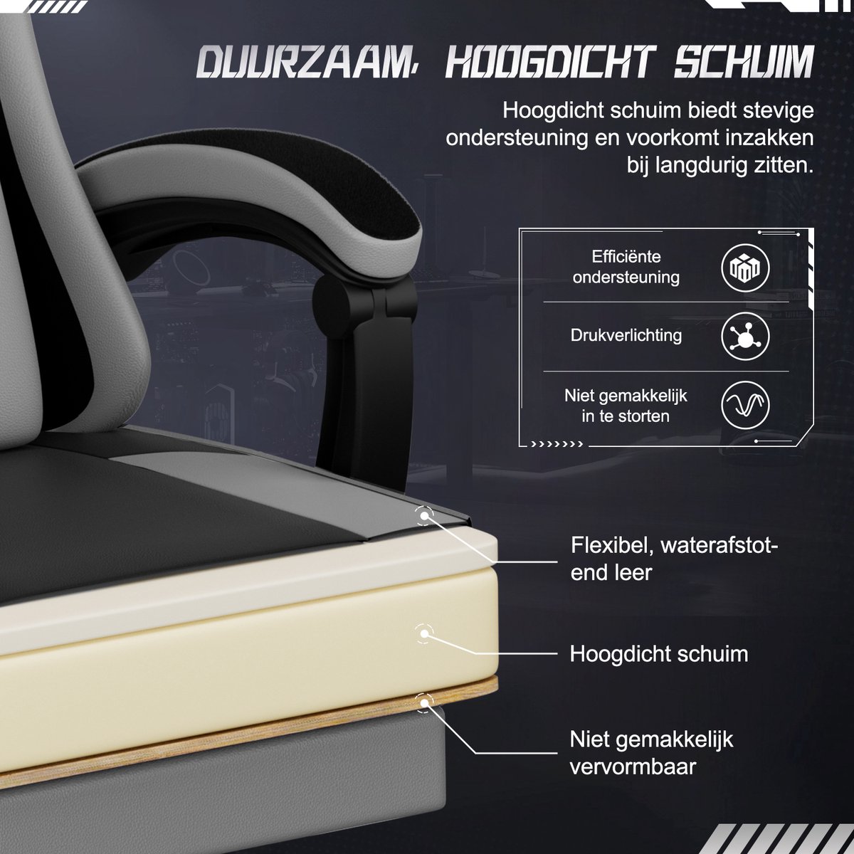 Fukstern Gamingstoel - Ergonomisch, verstelbaar tot 155° thumbnail 4