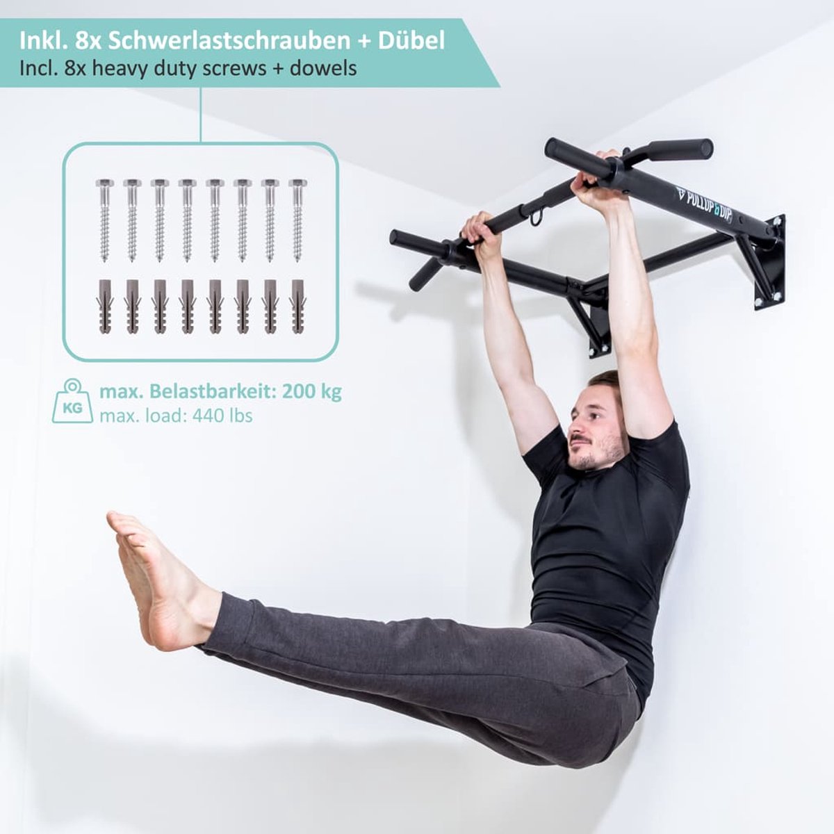 PULLUP & DIP Steel - Pull-up Stang Wandmontage 200kg thumbnail 4