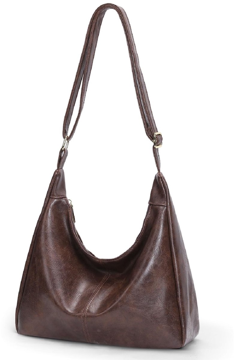Kraftverdia - Slouchy hobo - Tas dames - Leren totebag crossbody schoudertas werk handtas - Bruin