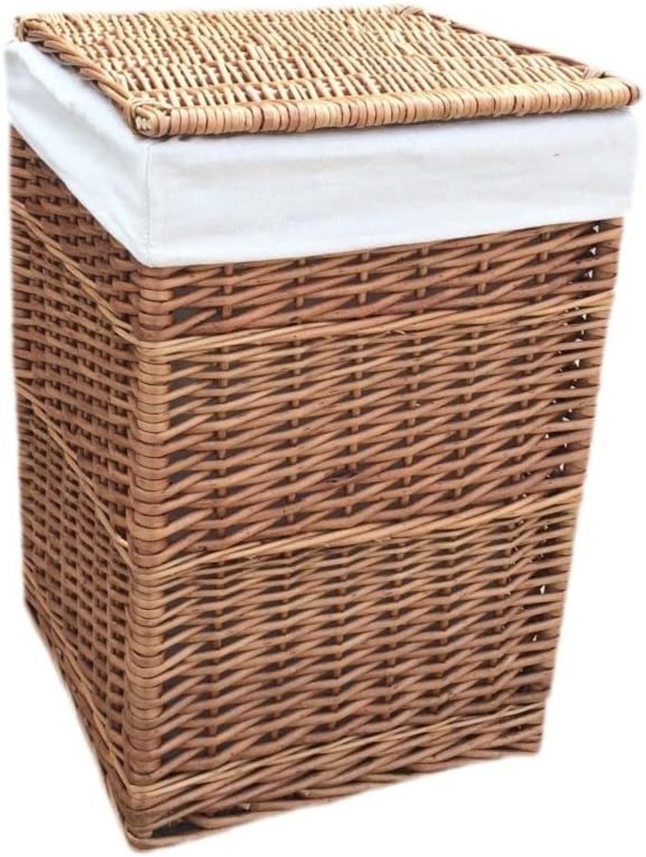Wasmand Rieten Mand - Kleine Vierkante Mand - Kleding Opbergen - Afneembare Voering - 35x34x50cm - Natuurlijk