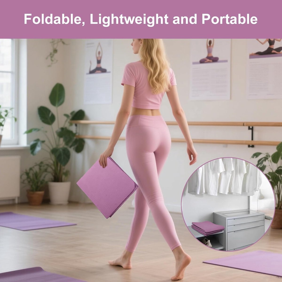 REWYTAZ Opvouwbare Yogamat - Tpe Oefening Pilates mat thumbnail 4
