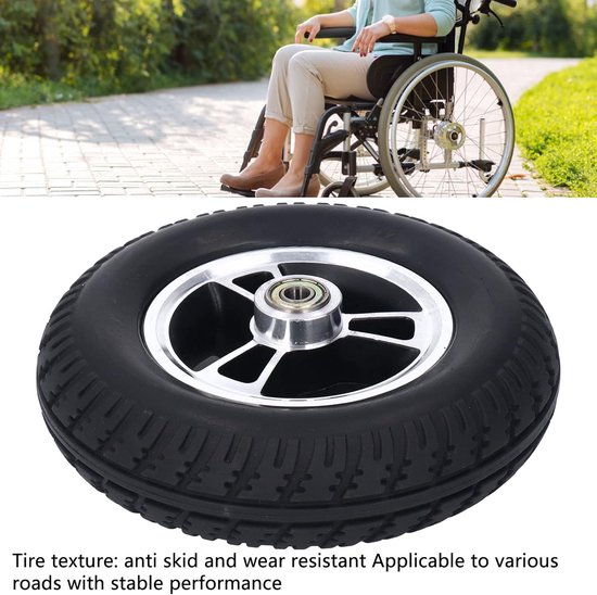 Rolstoelwiel PU Vervanging - Mobiliteitswiel Loopwiel - Dagelijks Gebruik - Antislip Loopband - 7 Inch - Zwart — afbeelding 5