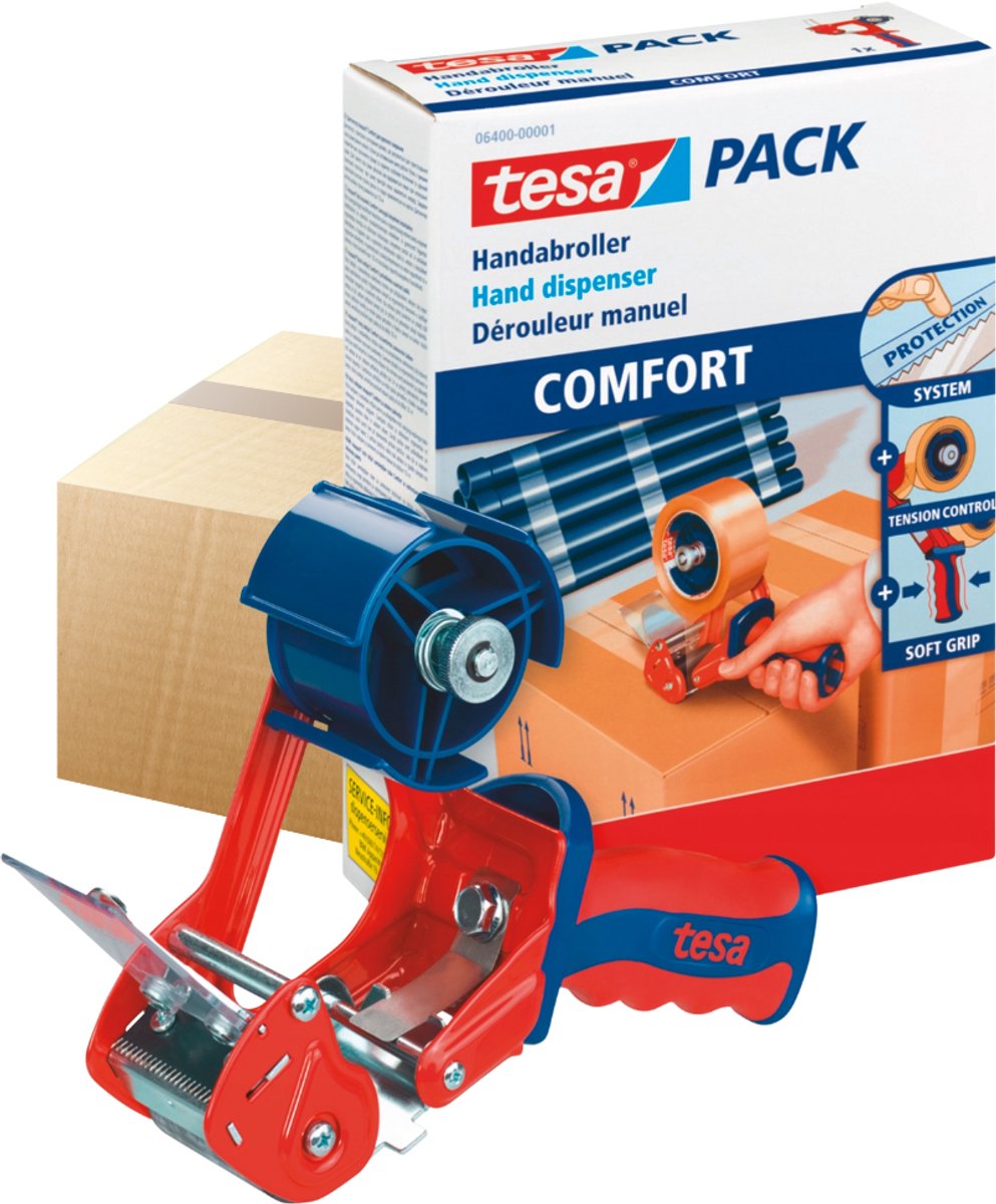 Tesa Comfort - Tape-dispenser - Verstelbare Spanning - Antisliphandvat - Uitschuifbaar Mes