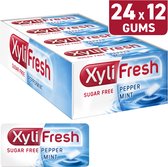 Xylifresh Peppermint Gum doos suikervrije kauwgom - verfrisser - voordeelverpakking met 24 pakjes à 18 g. Suikervrije kauwgom met Xylitol. Aanbevolen door het Ivoren Kruis. Voor voelbaar schone tanden