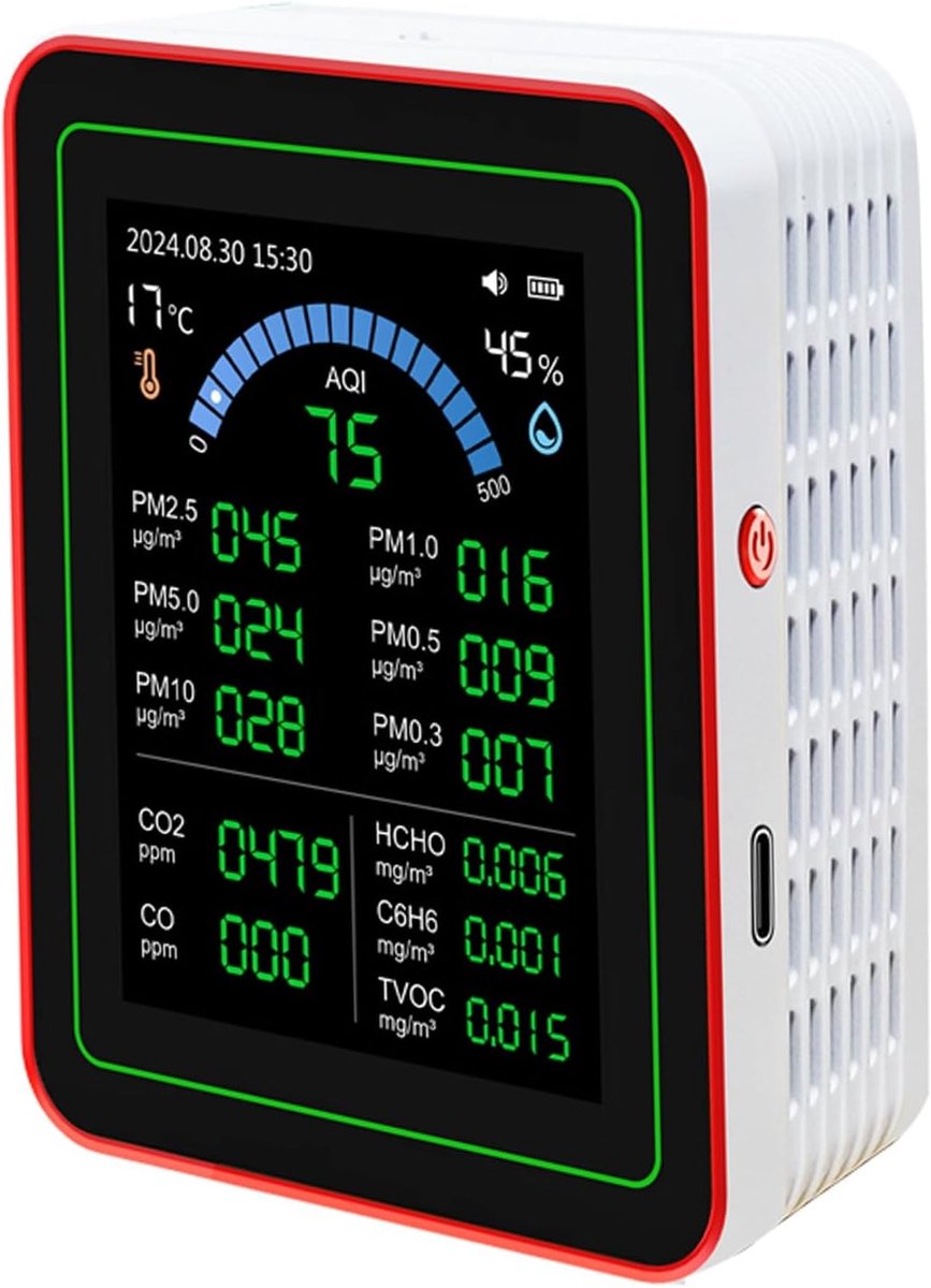Luchtkwaliteit Tester - Detector Meter - Binnenlucht Meten - 18 In 1 Detectie - 2.8 Inch HD Scherm