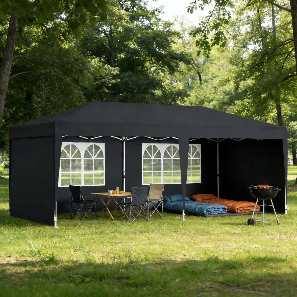 ACXIN Partytent 3x6 m Inklapbaar Paviljoen Waterdicht Tuinpaviljoen met 4 Zijwanden en Ramen Stalen Frame Polyester UV-Bescherming, Antraciet