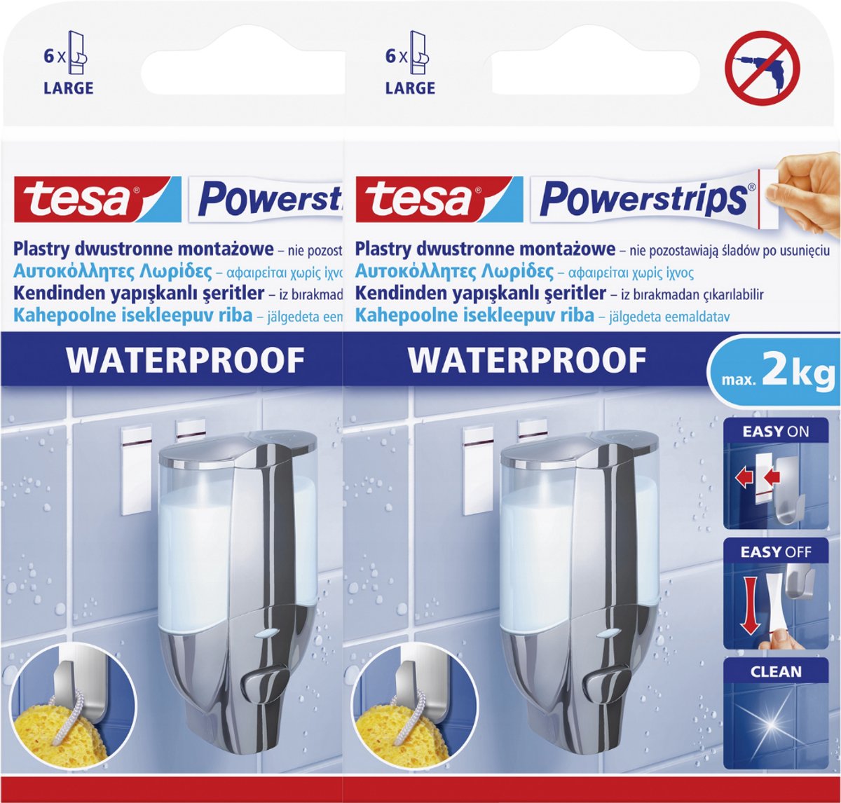 Tesa POWERSTRIPS WATERPROOF - Zelfklevende Plakstrips - 6 stuks - Waterdicht - Geschikt voor Vochtige Omgevingen