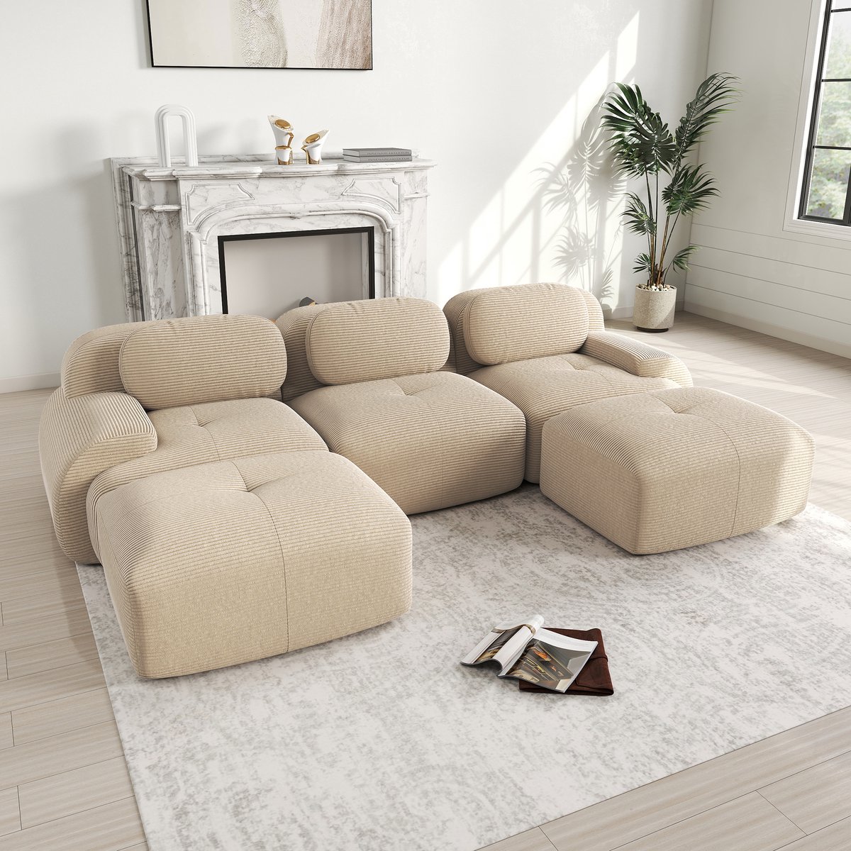 Wishdor Modulaire Hoekbank - Frameloos En Antislip - Minimalistisch - Cord - Beige