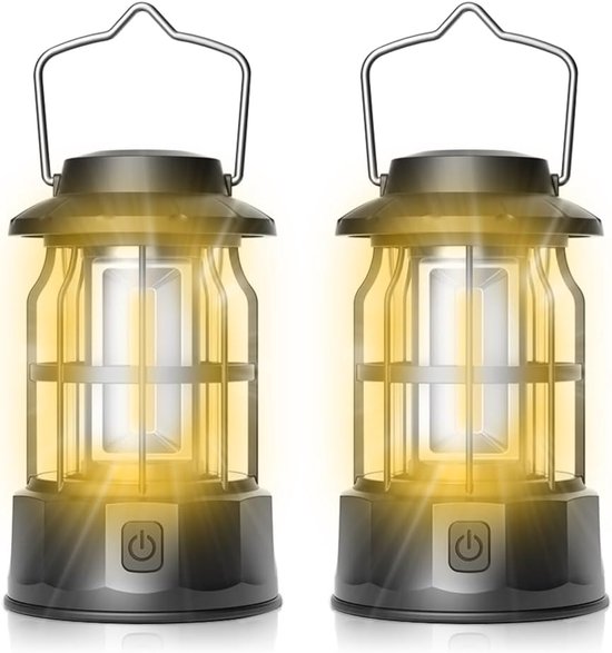Kampeerlantaarns — LED-kampeerlantaarns — Draagbare kampeerverlichting — 2-pack — Instelbare helderheid — Waterdicht — Ideaal voor kamperen, buitenactiviteiten en wandelen