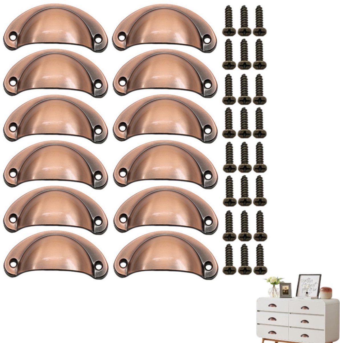 Set van 12 stuks - Ladegrepen - Antieke komvormige grepen - Decoratieve kastladegrepen - G