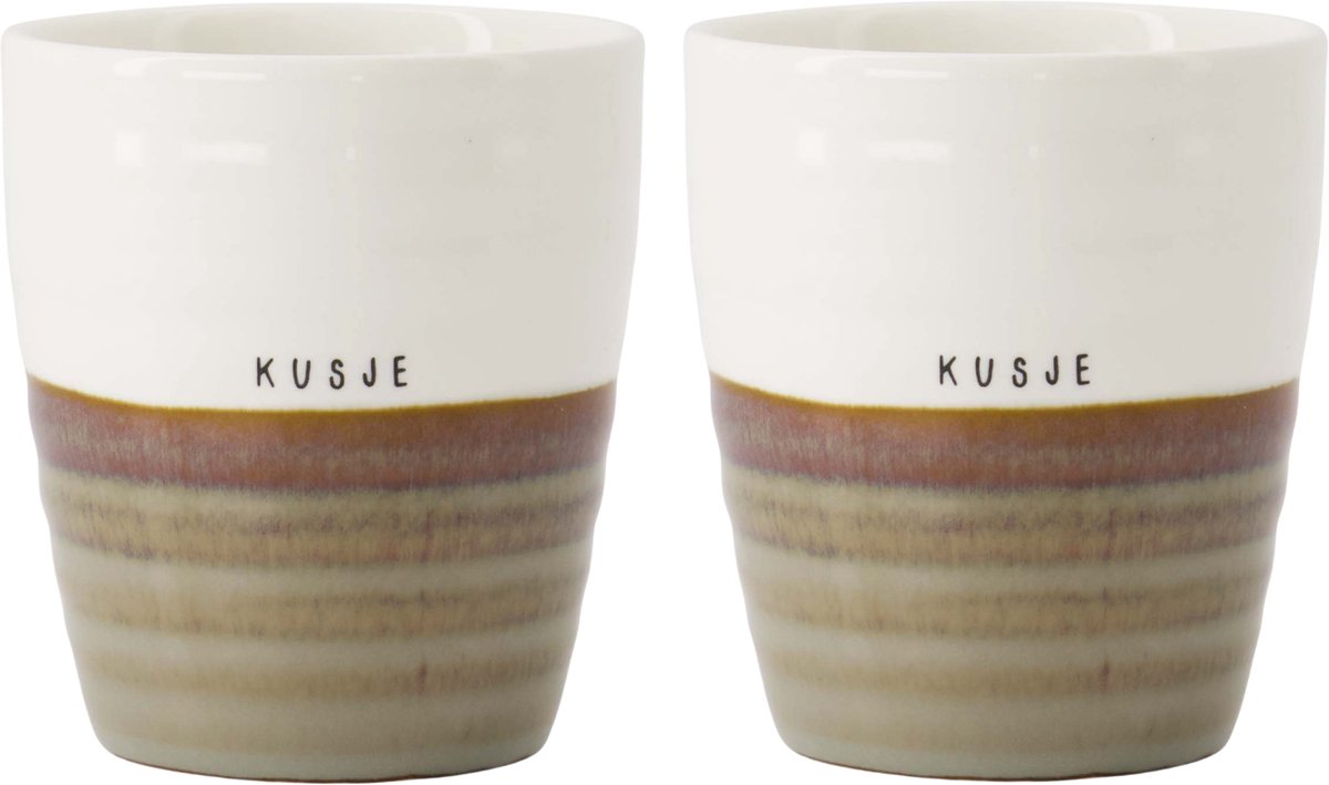 Zusss Set Van 2 Koffiemokken Kusje - Cadeau Dames - Verjaardag Keramiek Grijsblauw / Wit
