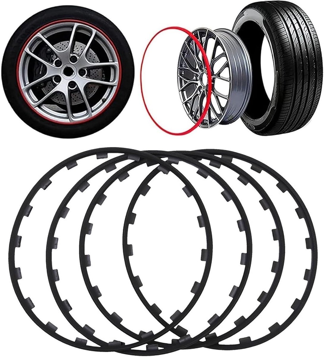Velgbeschermers Set - Wielrand Bescherming - Schade Voorkomen - Duurzaam ABS Materiaal - 16-20 Inch - Zwart