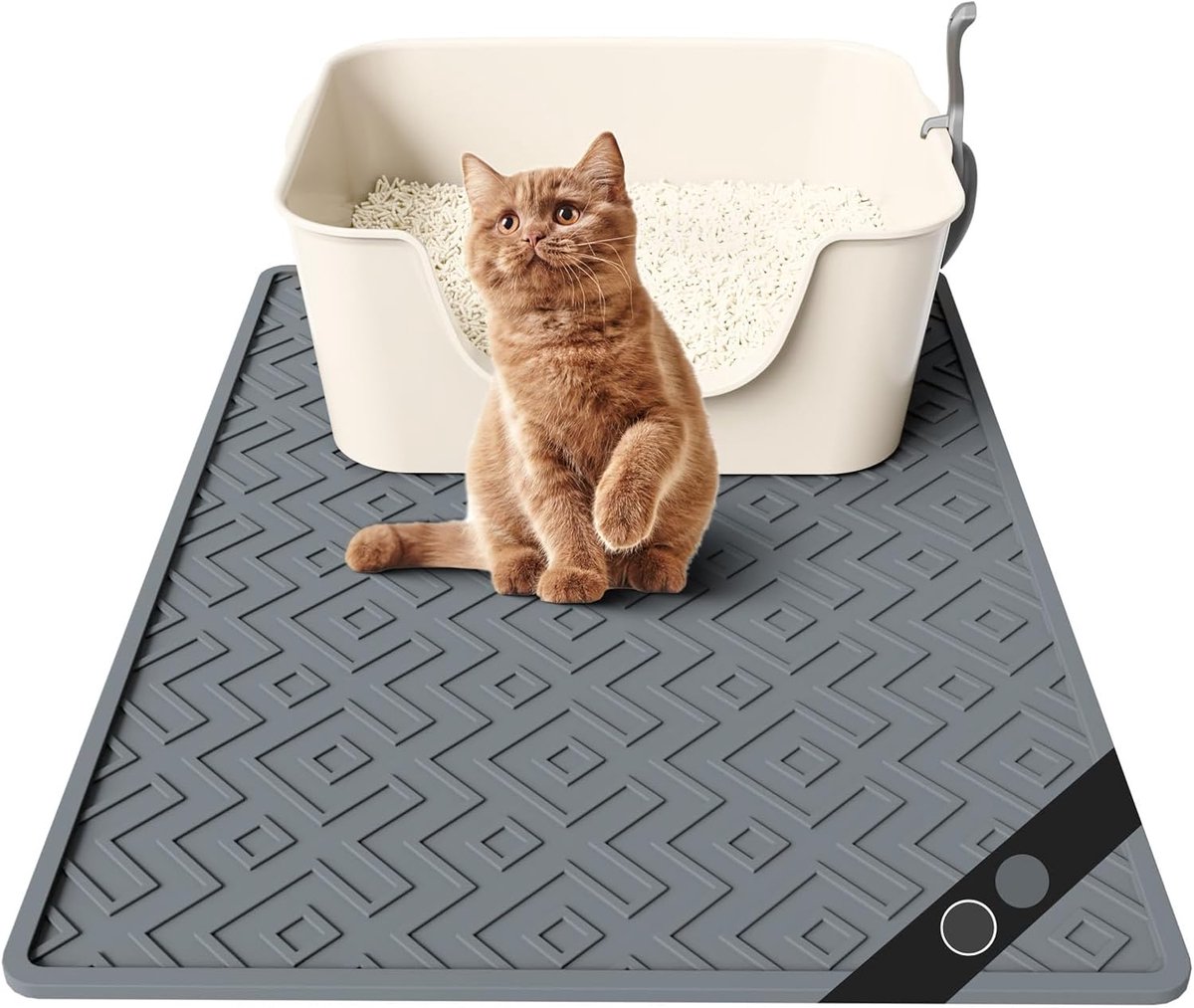 Kattenbakmat - Vangmat Huisdier - Vloeren Schoon Houden - Waterdicht Antislip - 71 x 50 cm - Grijs