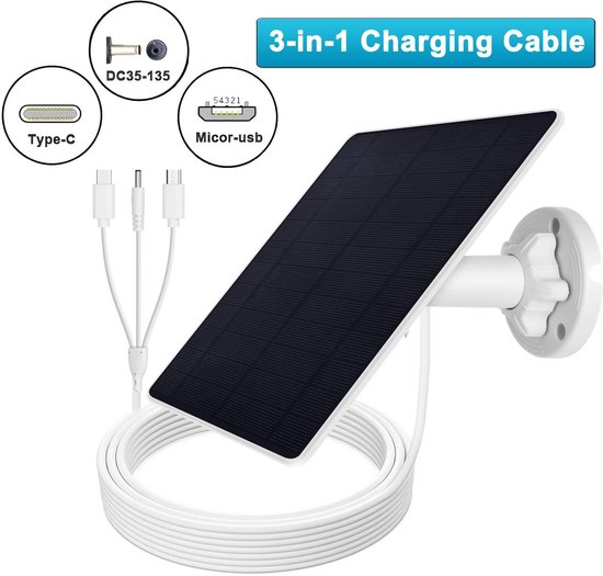 Universeel 3W Zonnepaneel voor Beveiligingscamera –USB C - IP68 Waterdicht - 3 Meter Kabel - Outdoor CCTV Camera Oplader - Inclusief Beugel van universeel — afbeelding 5
