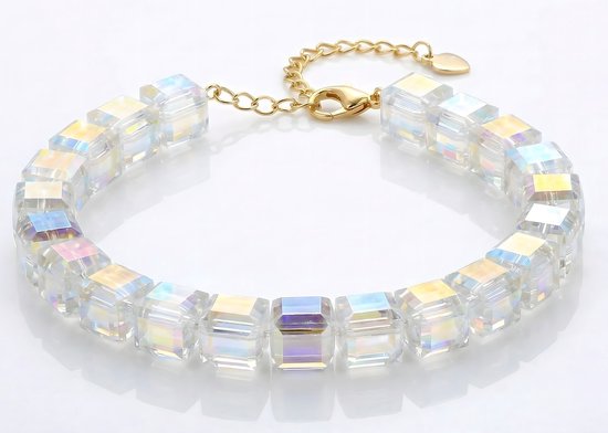 Bracelet en cristal Crystal Perles carré avec cristaux carrés de haute qualité et argent 925 - Plaqué or 14 carats - Bracelets de perles avec fermoir mousqueton - 16cm à 21cm - Livré avec coffret cadeau de Sophie Siero