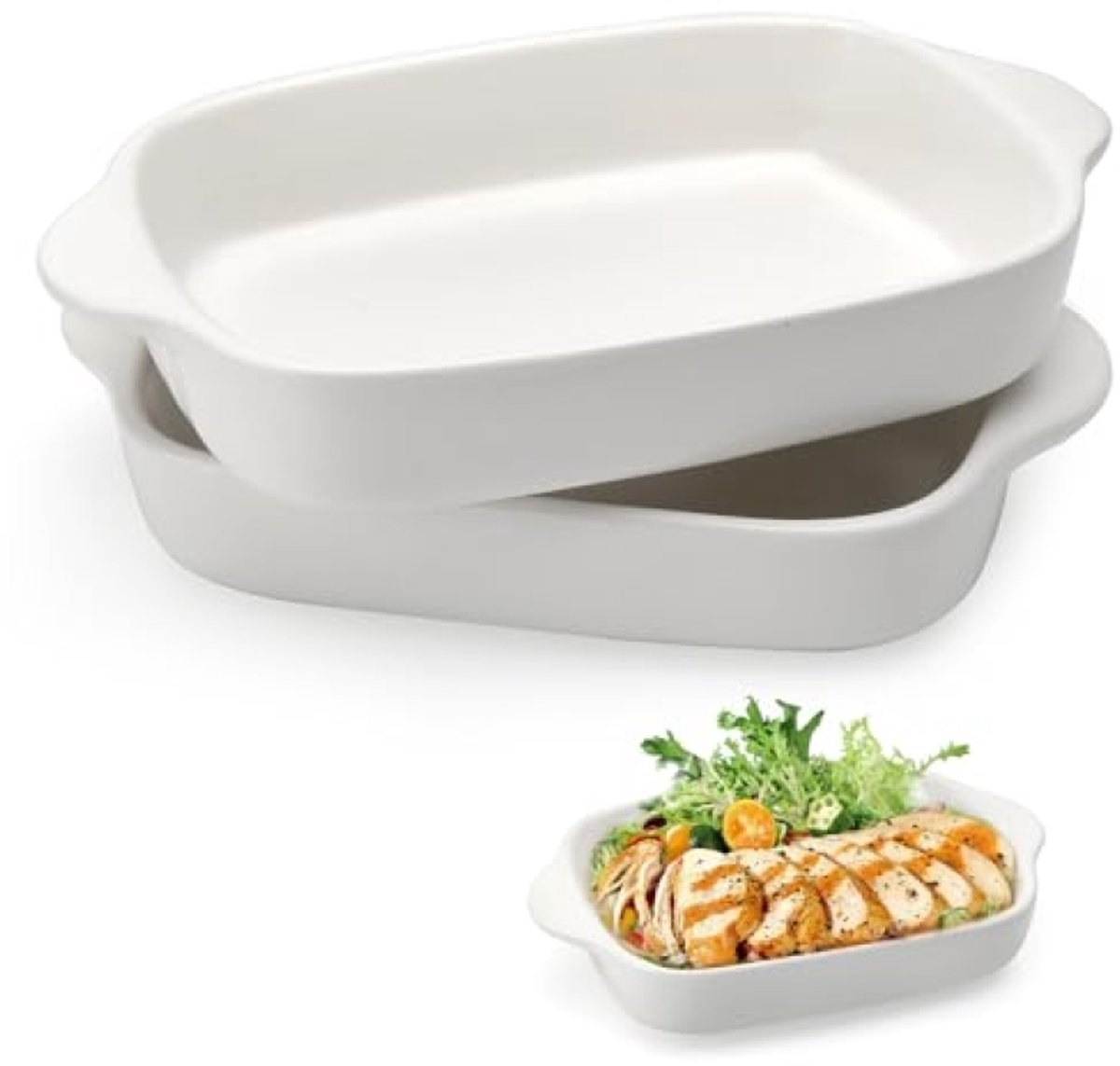Keramisch Bakvorm Set van 2 - Rechthoekige Ovenschalen voor Lasagne en Tiramisu, 23x14,2x4,5 cm