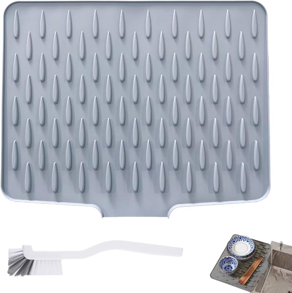 Afdruipmat Siliconen Grijs Set - Afwas Droogmat - Antislip - Hittebestendig - Gootsteenmat - Aanrecht Accessoires