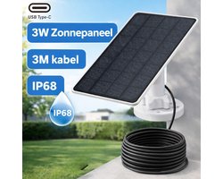Universeel 3W Zonnepaneel voor Beveiligingscamera –USB C – IP68 Waterdicht – 3 Meter Kabel – Outdoor CCTV Camera Oplader – Inclusief Beugel