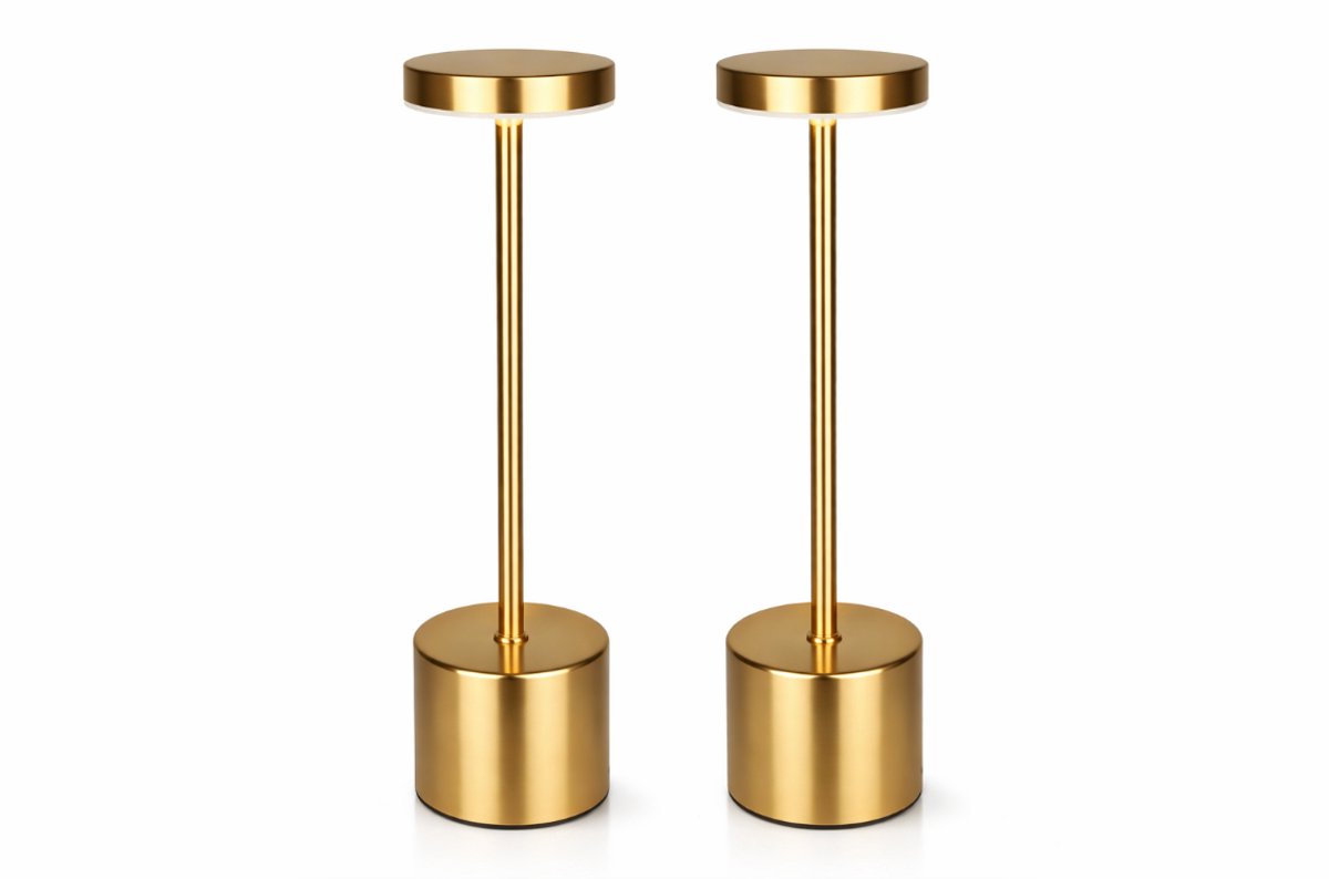 Tafellamp Set van 2 – Oplaadbaar & Dimbaar – Goud - Metaal – Draadloos – 3 Lichtstanden (Warm/Wit) – LED Tafellampen