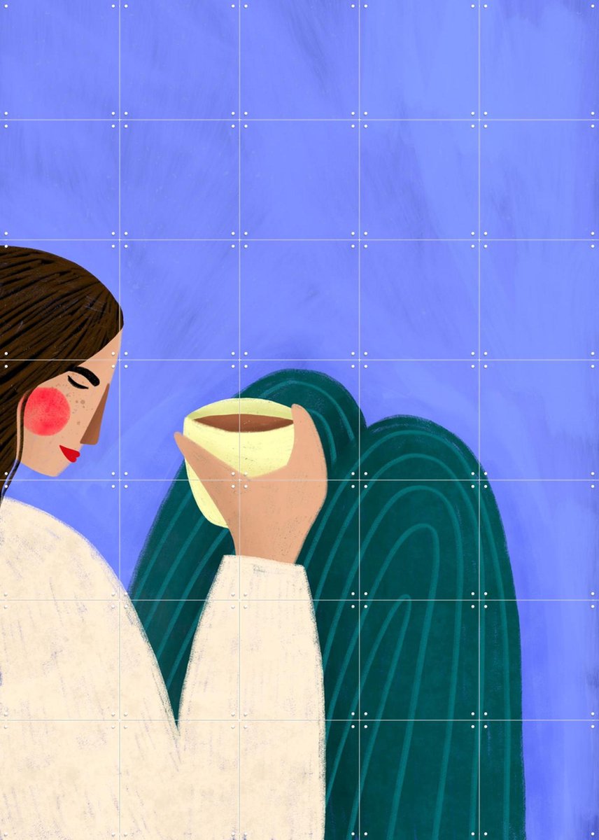 IXXI Sipping Coffee, Bea Müller & Various - 100 x 140 cm - Gratis ophangtool - Grote wanddecoratie en posters - Fantasierijk, Kleurrijk, Speels