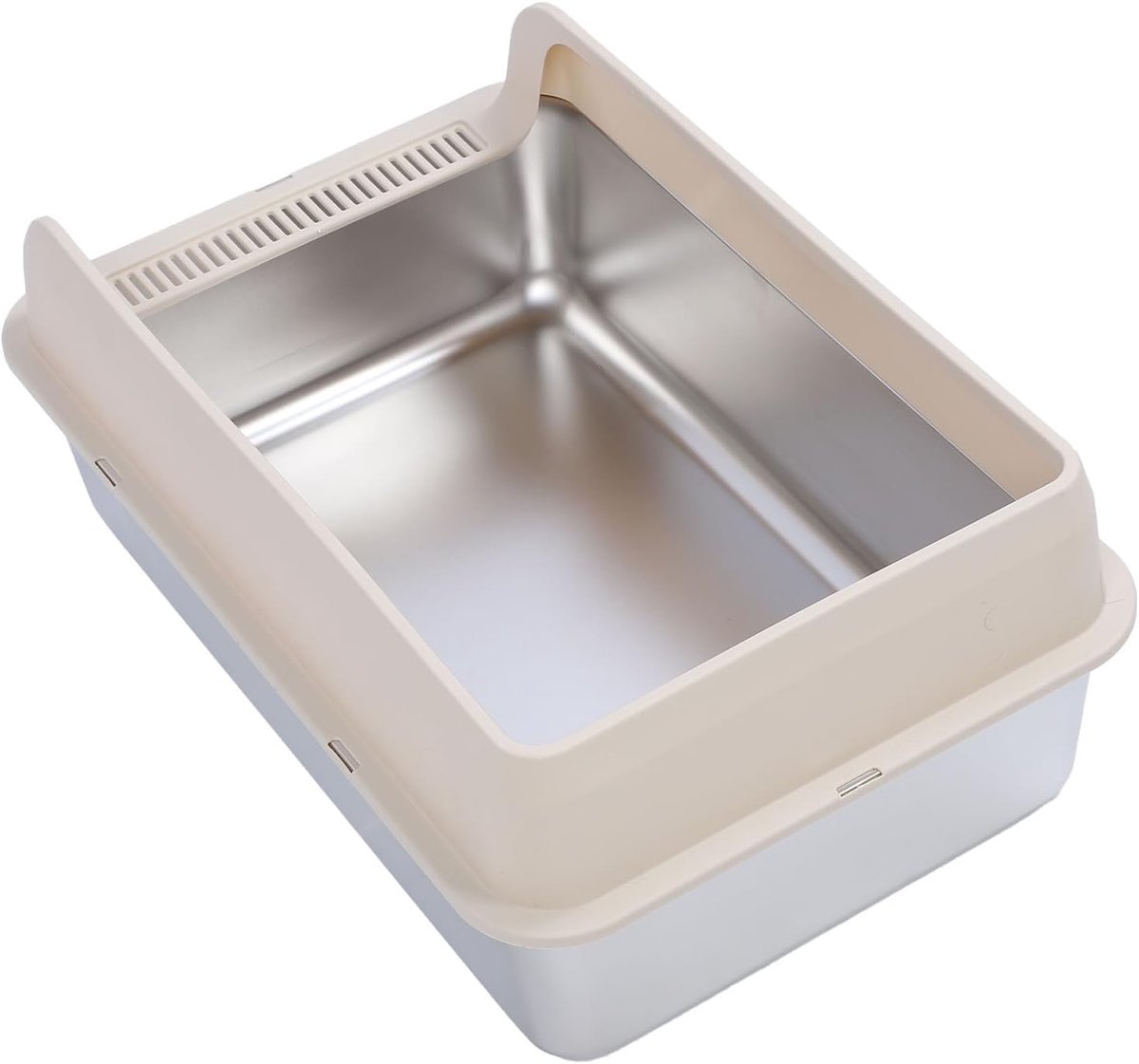 Kattenbak Roestvrijstaal - Gesloten Toilet - Lekvrij Gebruik - Hoge Zijden - 62x41x22cm - Beige