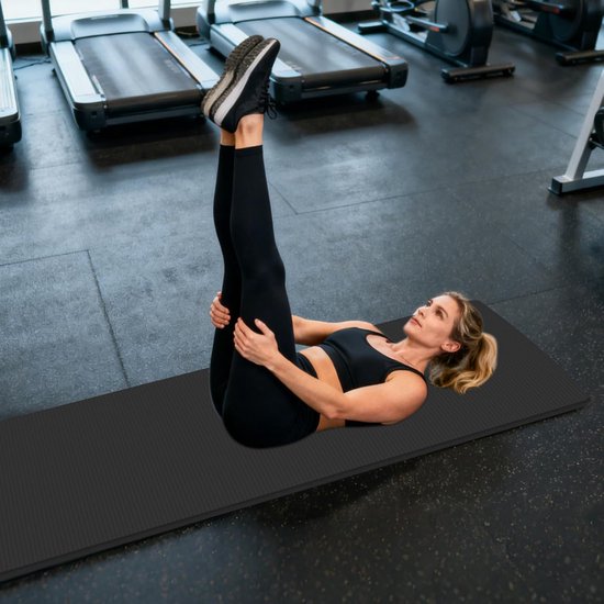 Yogamat Extra Dik - Fitnessmat Pilatesmat - Thuis Sporten Buiten - Antislip Schokabsorberend - 185x61cm 15mm Dik - Zwart — afbeelding 5