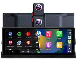 Dashcam voor Auto - 10.26” 4K Dashcam – CarPlay & Android Auto – 350° Rotatie – 6M AHD Achtercamera – Nachtzicht & Rijassistentie - Zwart