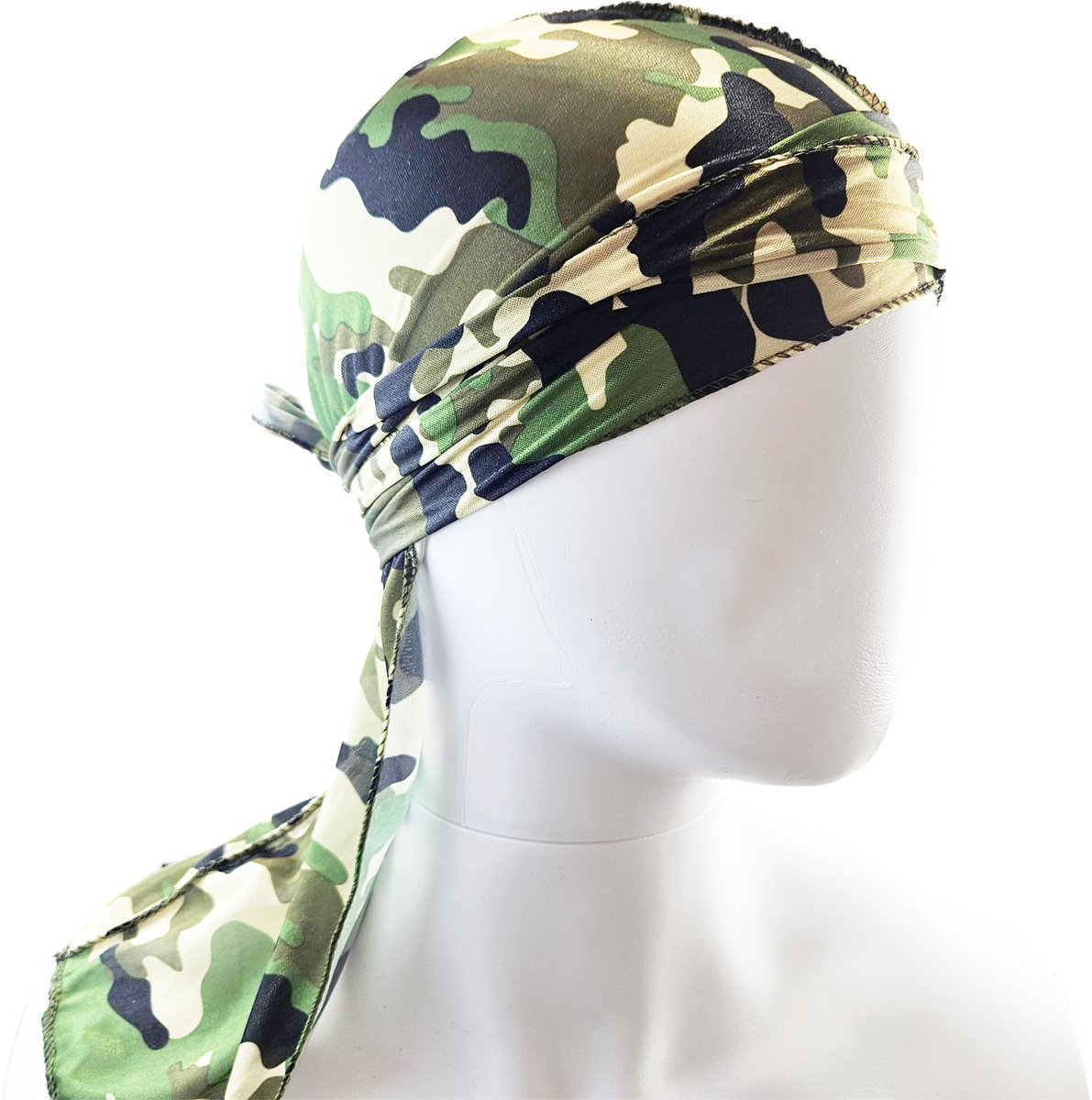 BamBella ® Durag - legerprint dun satijn groen - - Haarnetjes - Wave Cap - Hoofddoek - doek - Soft - Weave hoofd sjaal