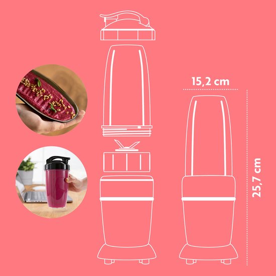 GOURMETmaxx Mixer & Smoothiemaker 4-delig - Elektrische staande mixer voor een vitaminekick voor onderweg - Voedingsmixer met lekvrije deksel - Blender, keukenmachine voor shakes en meer van Merkloos — afbeelding 5
