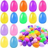 Haowul Kleurrijke Paasei 24 stks Hand Gedrukt Plastic Eieren Vulbare Paaseieren Ballen Ornamenten voor Diy Craft Pasen Party Gunsten