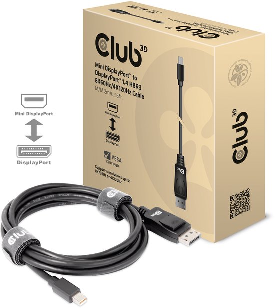 Club 3D Mini DisplayPort™ naar DisplayPort™ 1.4 HBR3-kabel M/M 2 m/6,56ft.