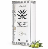 Witte blik met decoratieve randen, "Hellas Food Extra Virgin Olive Oil" opdruk met olijftak, 5L