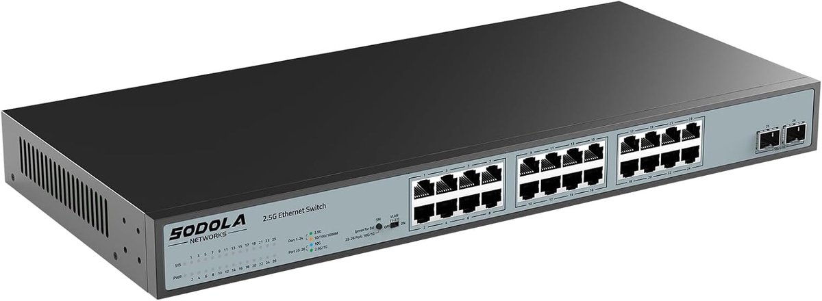 Beheerde Netwerk Switch - Ethernet Hub - Snelle Data Overdracht - 24x 2.5G poorten - 44cm Breed - Zwart