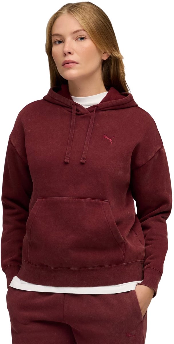 Puma Sweater Dames ESS Elevated Relaxed Wash Hoodie 2XL Bordeauxrood