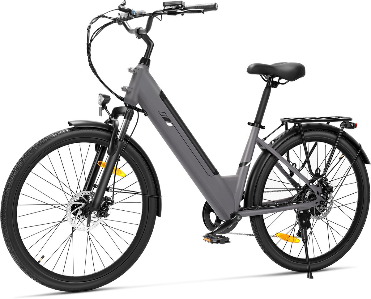Touroll J2 ST Elektrische stadsfiets – Lage instap e-bike – 250W Motor – 45 Nm Koppel – 561 6Wh Accu – Tot 100 km Bereik – 7 Versnellingen – Voorvorkvering – Draagrek – StVZO Verlichting – Zwart