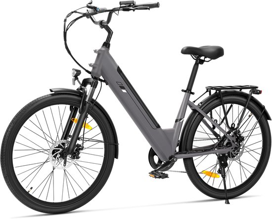 Touroll J2 ST Elektrische stadsfiets – Lage instap e-bike – 250W Motor – 45 Nm Koppel – 561,6Wh Accu – Tot 100 km Bereik – 7 Versnellingen – Voorvorkvering – Draagrek – StVZO Verlichting – Zwart