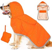 Waterdichte Hondenregenjas - Transparante Capuchon Dubbele Laags - Met Reflecterende Strepen en Opbergzak - Verstelbaar voor Kleine Middelgrote Grote Honden - Oranje Maat S