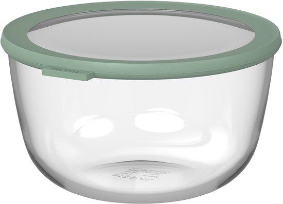 Boîte de conservation en verre rond Mepal Cirqula - 3000 ml - Récipients de conservation en verre - Résistant à la chaleur jusqu'à 550 °C, sans couvercle - Boîtes de préparation de repas - Nordic sage
