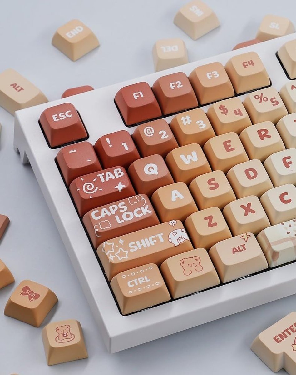 Leuke Keycaps Set - Cartoon PBT - Toetsenbord Aanpassen - XDA Profiel - 130+ Sleutels - Bruin