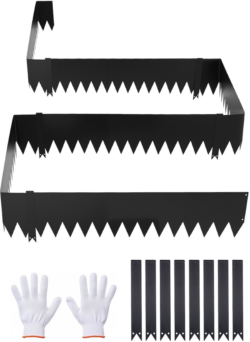 Gazon- en borderrand - Set van 6 - Gegalvaniseerd staal - Afmeting 101,6 x 25,4 cm per stuk - Incl. 8 bevestigingsclips - Voor bloembedden en tuinpaden - Roestbestendig - Zwart